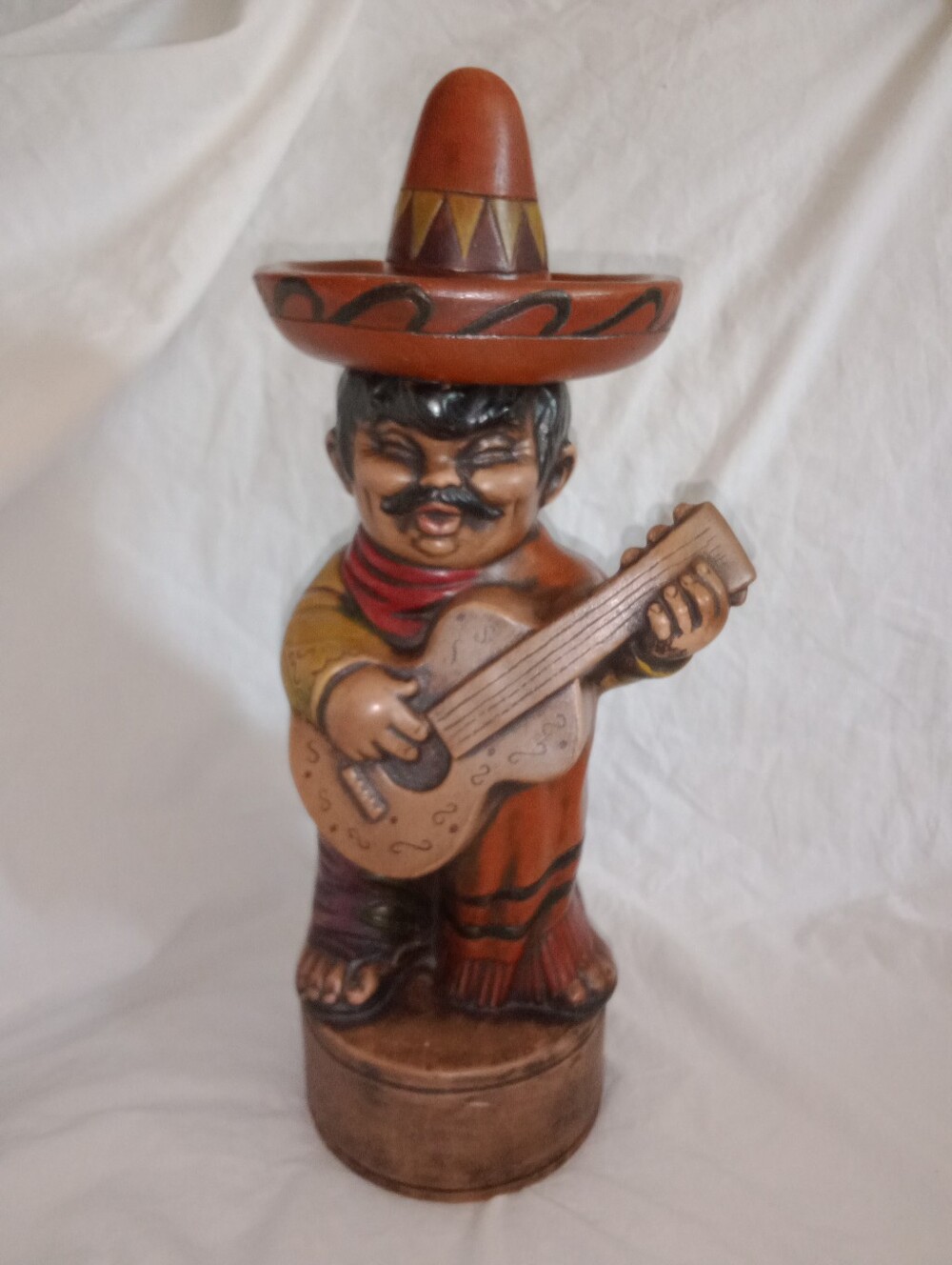 Vintage 1968 Ceramic Mexican Mariachi Man Playing Guitar Decanter Folk Art 13"